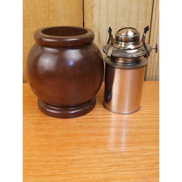 Vintage Primitive Oil Lamp with Wooden Base - Picture 3 of 9